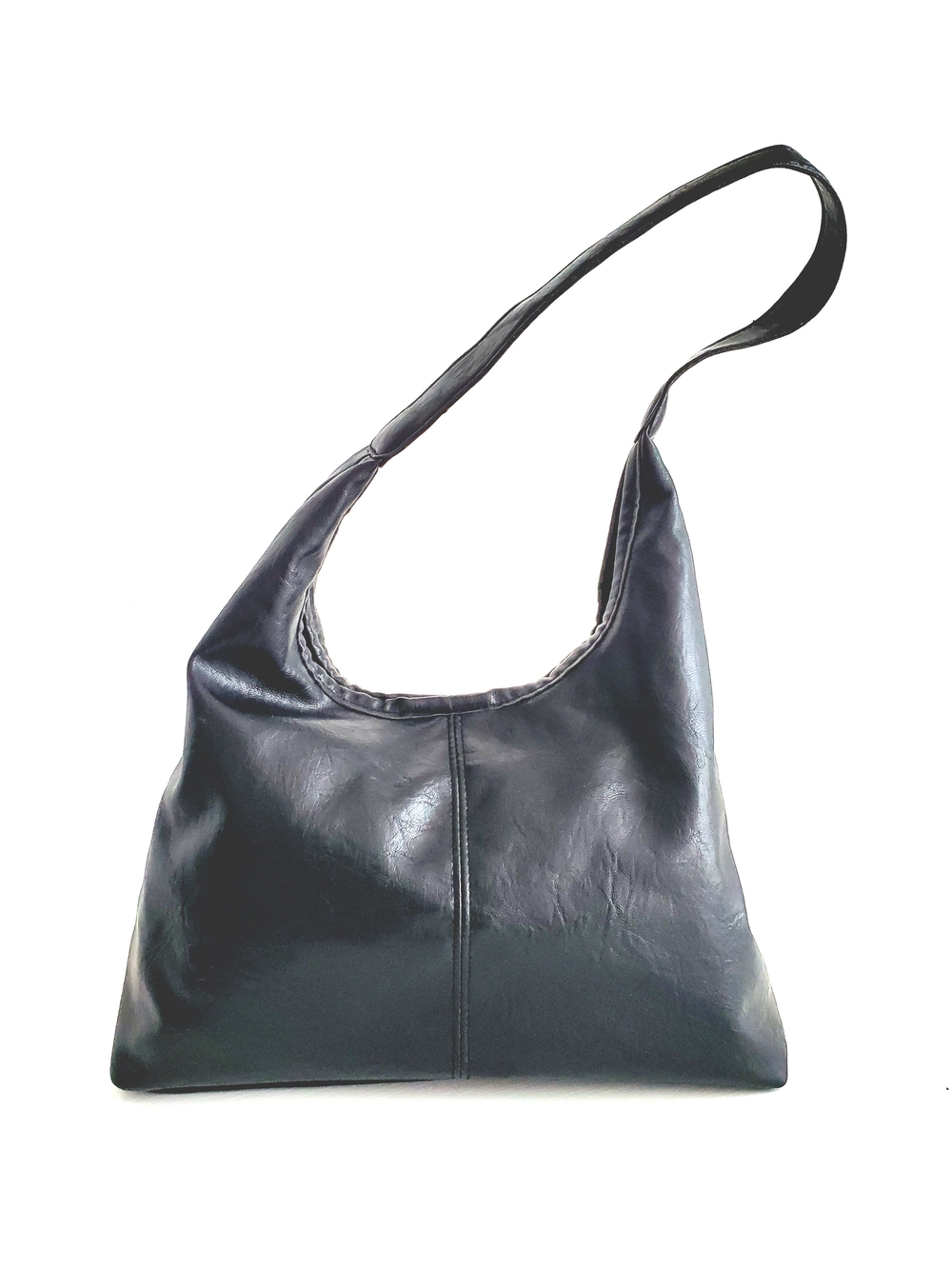Classic Black Vegan Leather Shoulder Bag